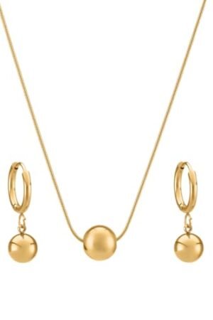 PALMONAS Golden Orb Necklace & Earring Jewellery Set For Women
