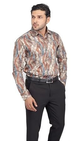Stylish Leaf Print Shirt for Men - 100% Cotton, Semi-Formal Full Sleeve Shirt for Men - Elegant Design, Casual Comfort