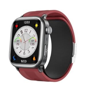 2025 Smart Watch with Blood Pressure Monitor, ECG, 1.7-inch HD Display, Burgundy Silicone Band, Metal Alloy Case, IP67 Water Resistant