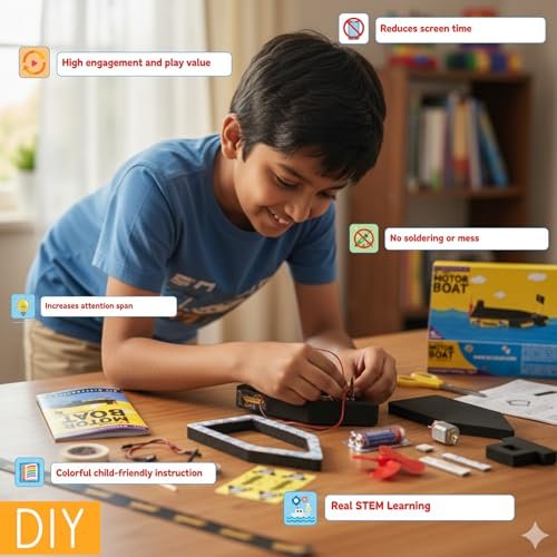 e Cre8v Motor Boat DIY Kit - Solid Build Electronics for Kids, No Soldering, Floats, Plug & Play - Image 3
