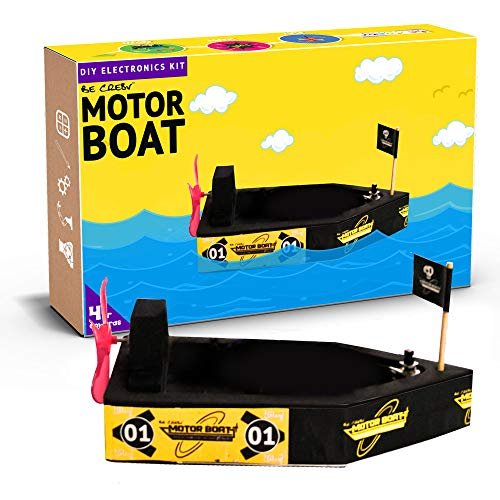 e Cre8v Motor Boat DIY Kit - Solid Build Electronics for Kids, No Soldering, Floats, Plug & Play