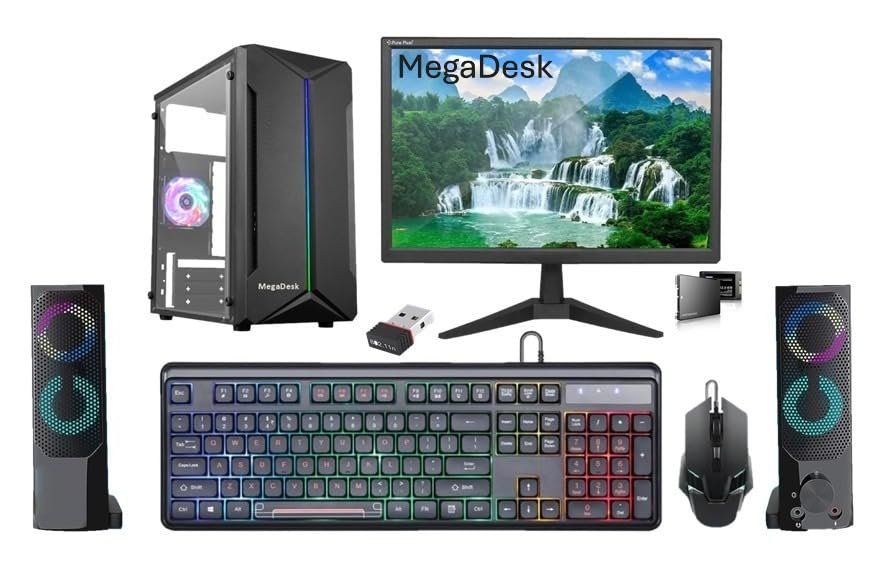Desktop Computer Set, CoRe i5 2400, 8GB RAM, 256GB SSD, 19-inch HD LED Monitor, RGB Keyboard Mouse, Sound Bar, Windows 10 (8-256GB)
