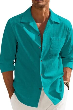Men’s Casual Cotton Blend Shirt || Long Sleeve Button Down with Spread Collar