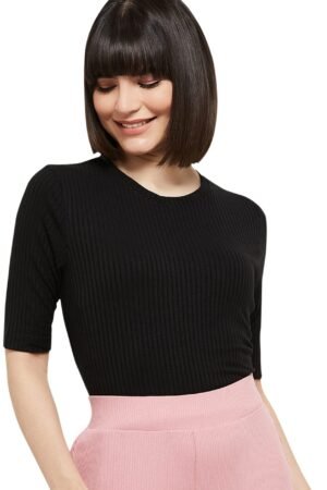 Max Women's Polyester Regular Fit Solid Round Neck Knitted Top