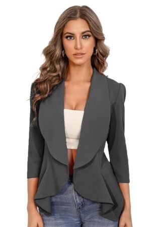 KOTTY Women's Lightweight Open Front Blazer – Draped Waterfall Longline Blazer Style