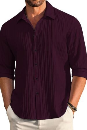 Casual Button Down Shirts Long Sleeve Linen Shirt Fashion Textured Beach Summer Shirt