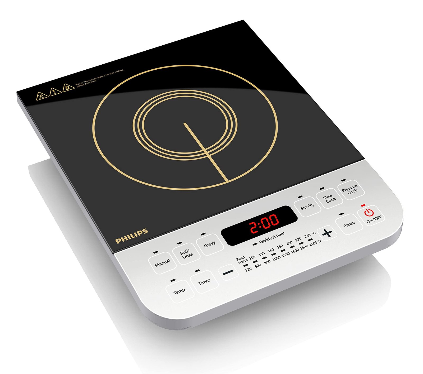 Philips Viva Collection HD4928/01 2100-Watt Induction Cooktop, Soft Touch Button with Crystal Glass