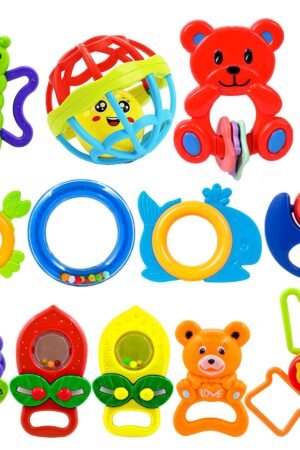 WISHKEY Plastic Colorful Non Toxic BPA Free Shake & Grab Rattles and Soothing Teethers for Babies
