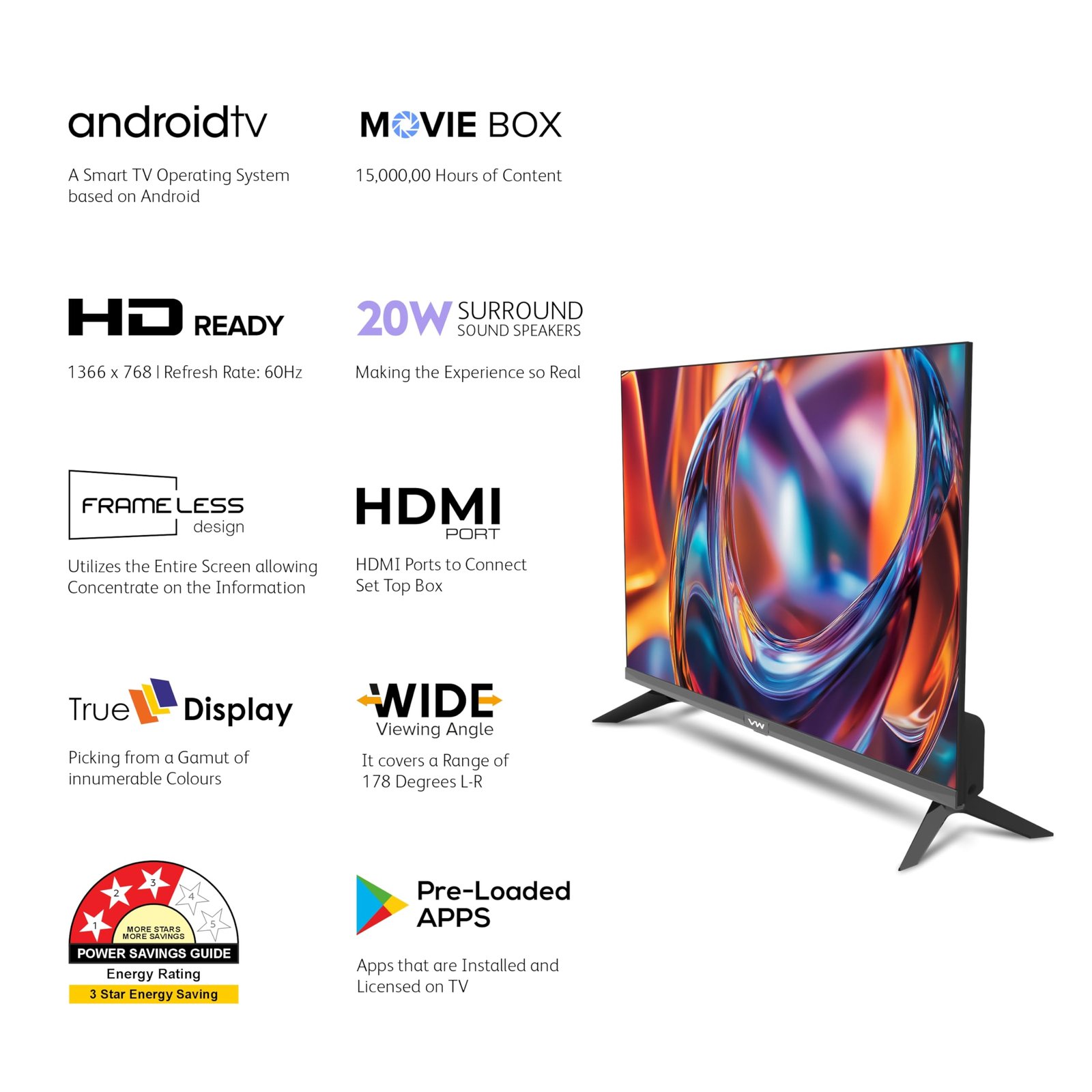 VW 80 cm (32 inches) Frameless Series HD Ready Android Smart LED TV VW32S - Image 2