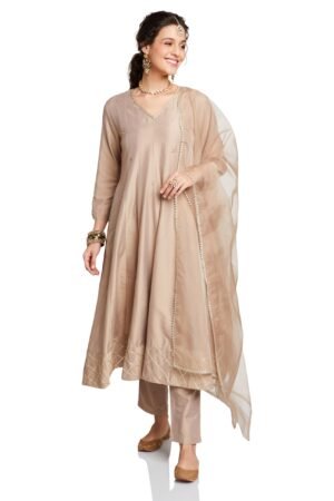 yx Women's Embroidered Anarkali Kurta Set with Organza Dupatta