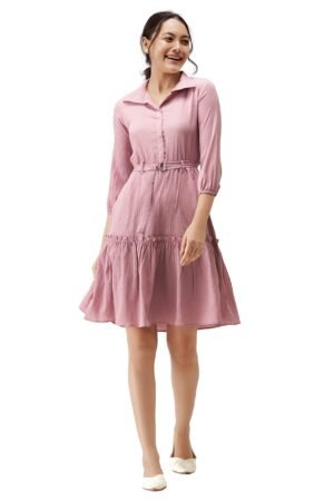 AASK Women Peplum Gathared Stylish Dress with Belt