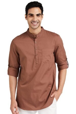 Symbol Men's Cotton Shirt | Kurta Placket Style | Casual | Plain | Full Sleeve | Summer - Regular Fit
