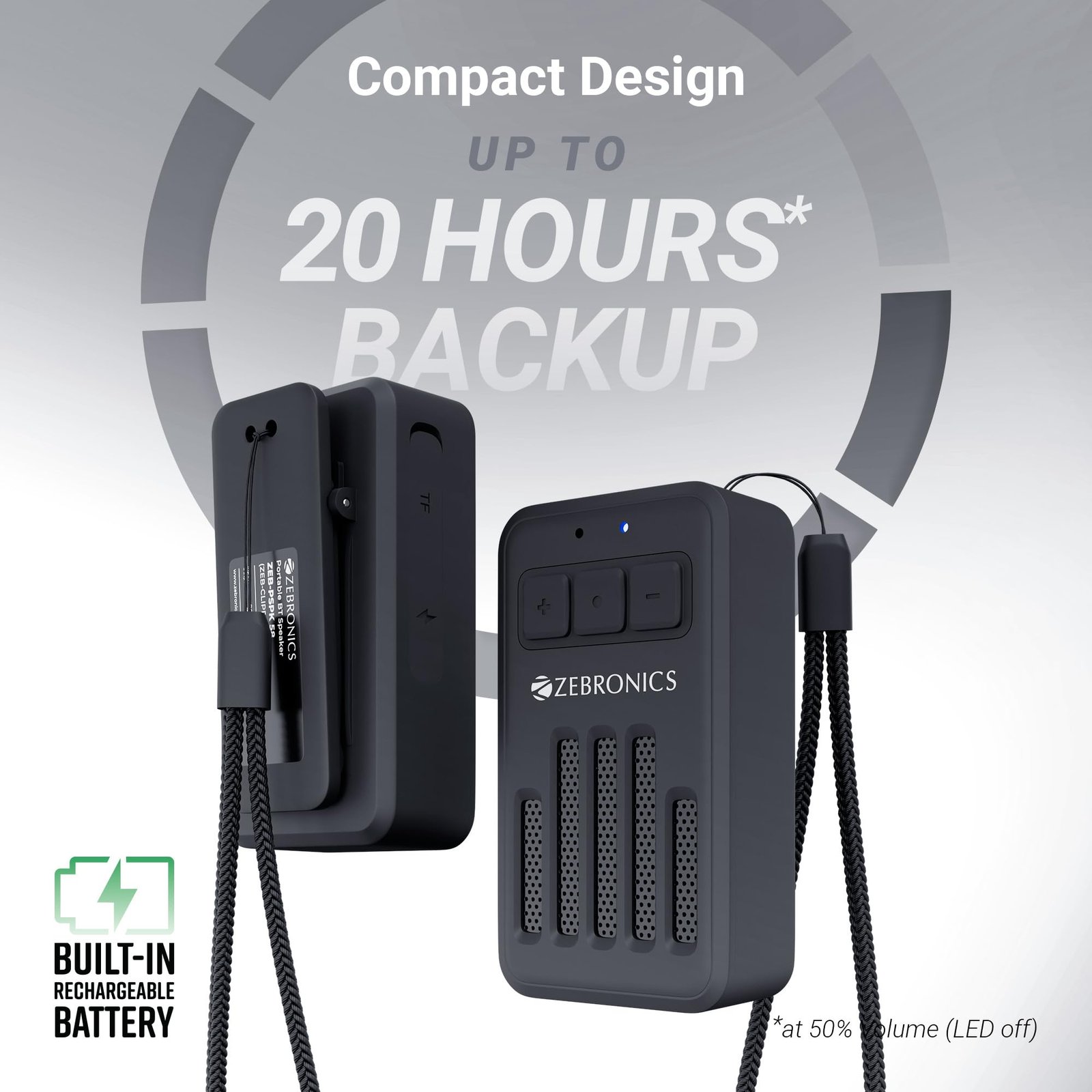 ZEBRONICS Clipper, 4 Watts, Wearable Bluetooth Speaker with Mic, Magnetic Clip-On, Upto 20 Hours Playback, Bluetooth v5.3, Carry Loop - Image 2