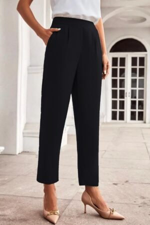 Dream Beauty Fashion Women's High Waist Regular Fit Trouser, Elastic Staright Pants, for Office Work & Casual wear