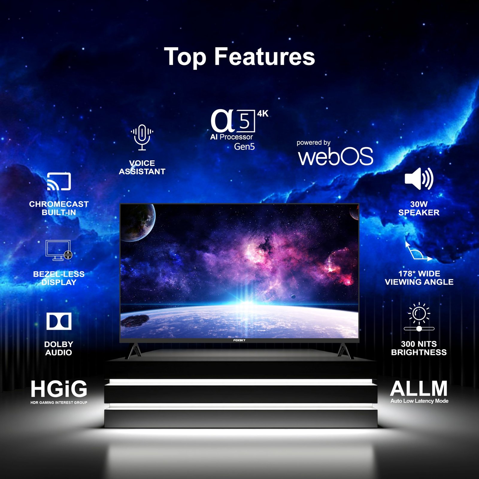 Foxsky 109 cm (43 inch) Frameless Series 4K UHD QLED Google TV FS43GATV (Black) - Image 2