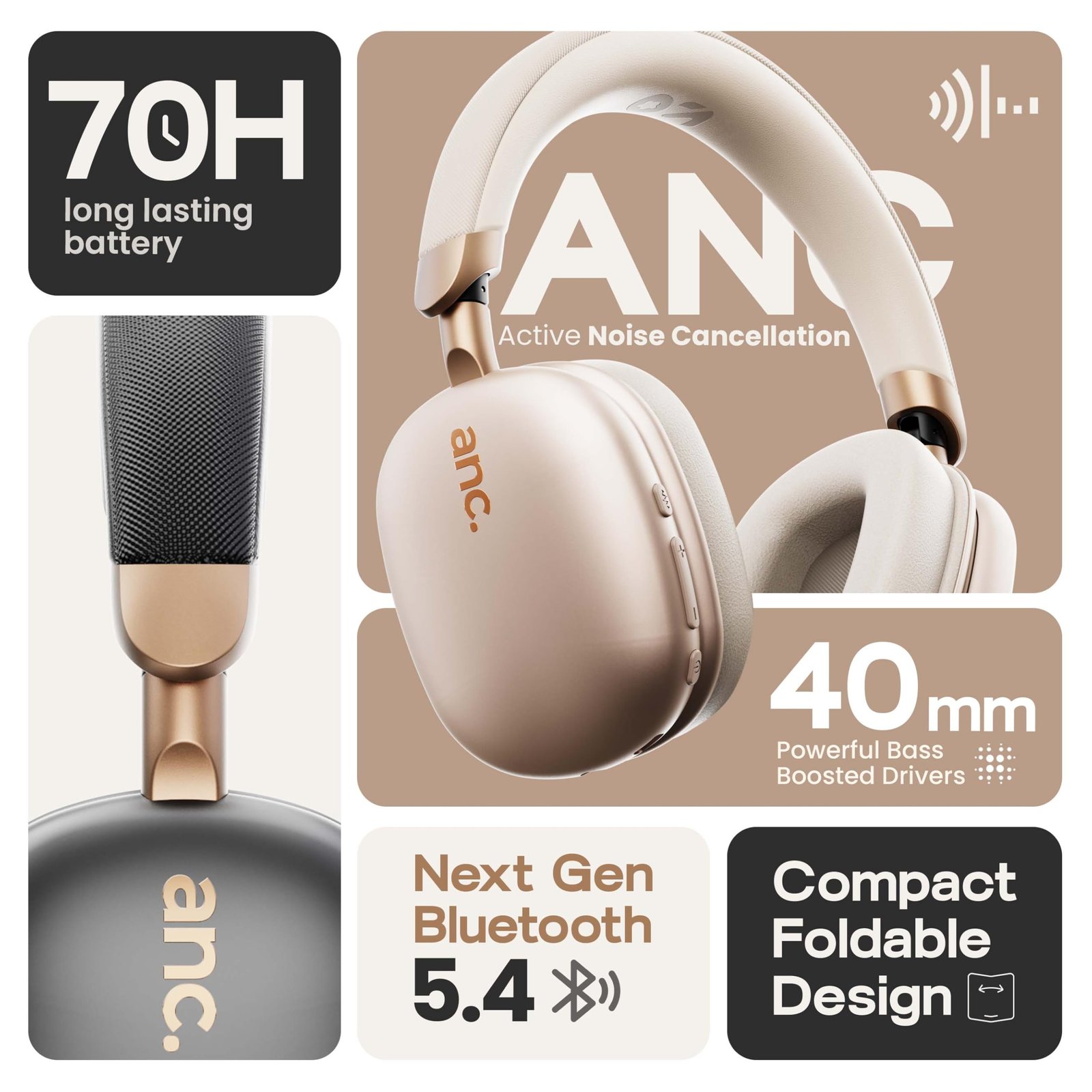 GOBOULT Newly Launched Fluid X Headphones Bluetooth Wireless with 60H Playtime, 40mm Bass Drive - Image 3