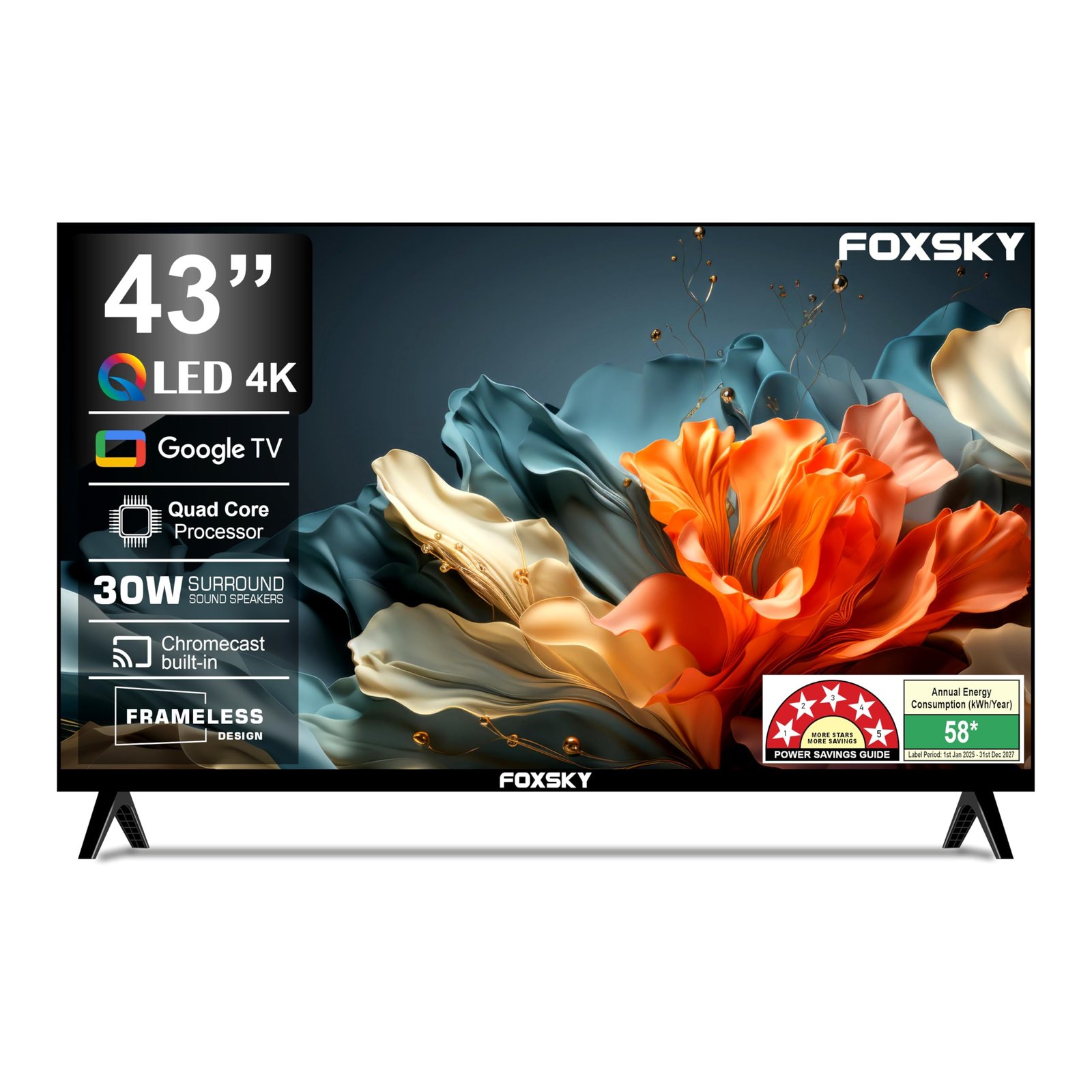 Foxsky 109 cm (43 inch) Frameless Series 4K UHD QLED Google TV FS43GATV (Black)