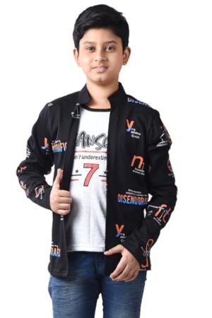 Boys Cotton Printed Long Sleeve 7 Black Regular Fit T-Shirt With Attached