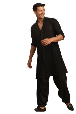 VASTRAMAY Embroidered Georgette Stylish Kurta Patiala Set for Men