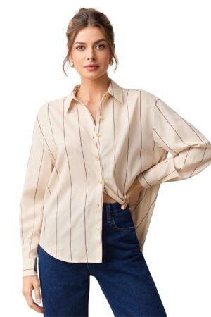 Aahwan Solid Button Up Drop Shoulder Striped Print Casual Formal Long Sleeve Shirt