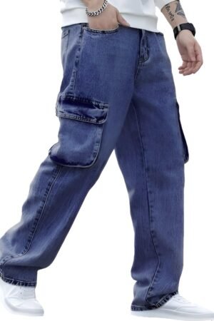 Ben Martin Men's Denim Cotton Cargo Jeans || Stretchable Baggy Fit || High Waist Loose Cargos for Men with Box Pockets || Stylish Gen-Z Streetwear
