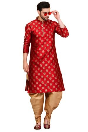 Men Ethnic Gold Leaves 100% pure Jacquard Kurta & Aladdin salwar special for Lohri & New Year, In Panjabi Style
