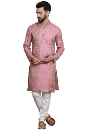 SOJANYA(Since 1958 Men’s Silk Blend Paisley Design Kurta & Off-White Churidar Pyjama Set