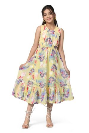 Fashion Dream Girl's Fit And Flare Midi Printed Calf Length Dress