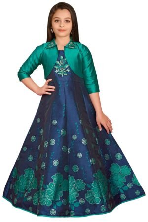 White Button New Jacket Latest Kids Gown for Girls Maxi Dress