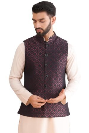 Tavasya Mens Woven Design Mandarin Collar Nehru Jackets | Sleeveless Jacket | Ethnic Wear