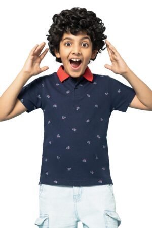 Alan Jones Clothing Boys Cotton All Over Print Regular Polo T-Shirt