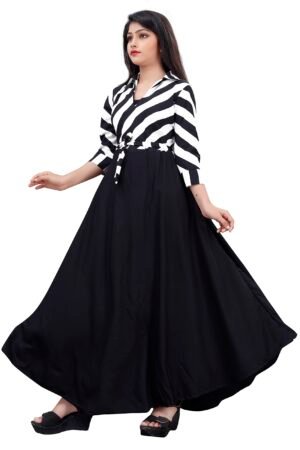 Women Crepe Printed Collar Neck Full Lenth Gown || Stylish Gown for Girls